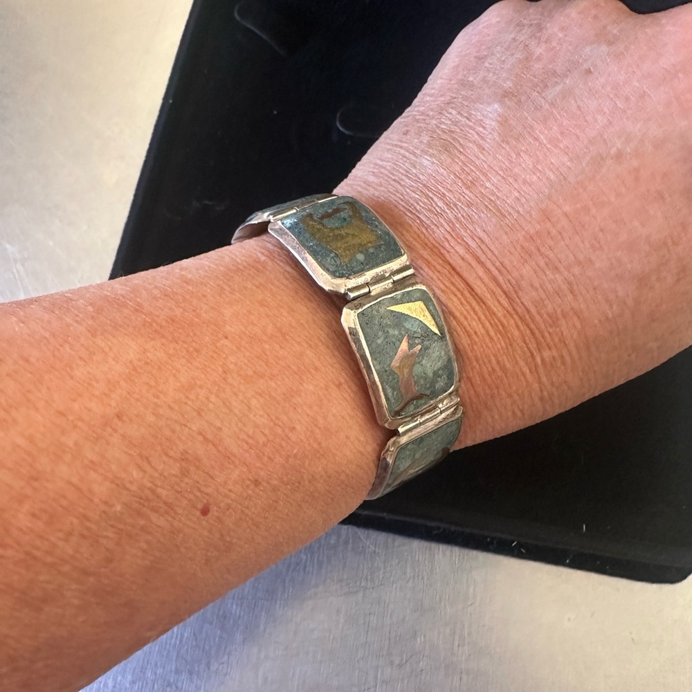 Silver and Blue turquoise Inlay Bracelet